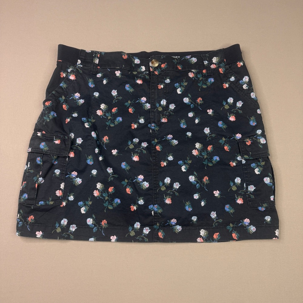 Lee Womens Floral Cargo Skort Black Rose Print Mid Rise Medium